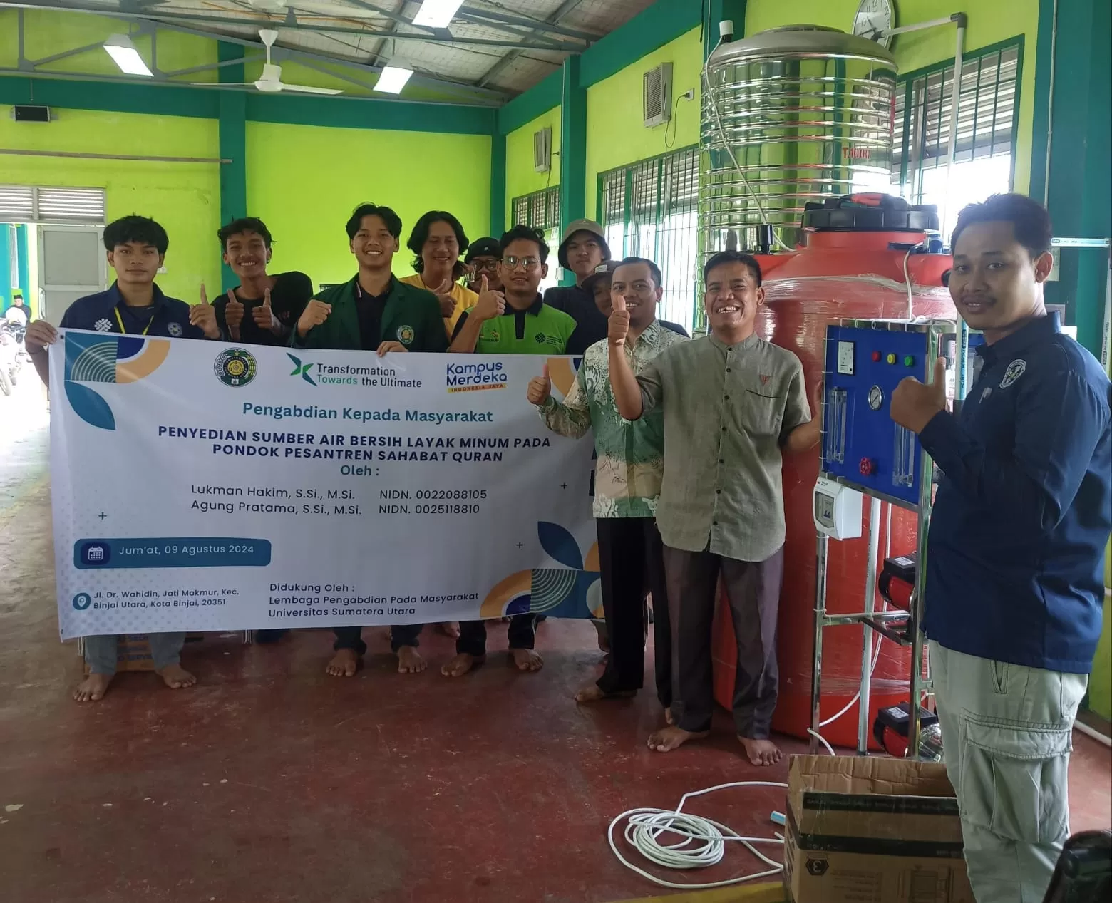 Community Service Activity of USU Vocational Faculty Provides a Set of RO 2000 GPD Filter Machines to Sahabat Quran Islamic Boarding School Binjai